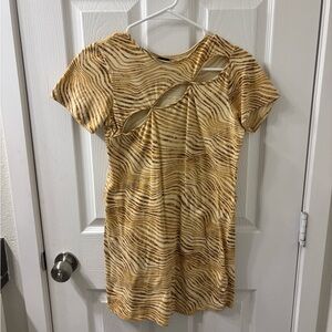 Stylish Mini Dress in Tan & Brown Abstract Pattern Size M